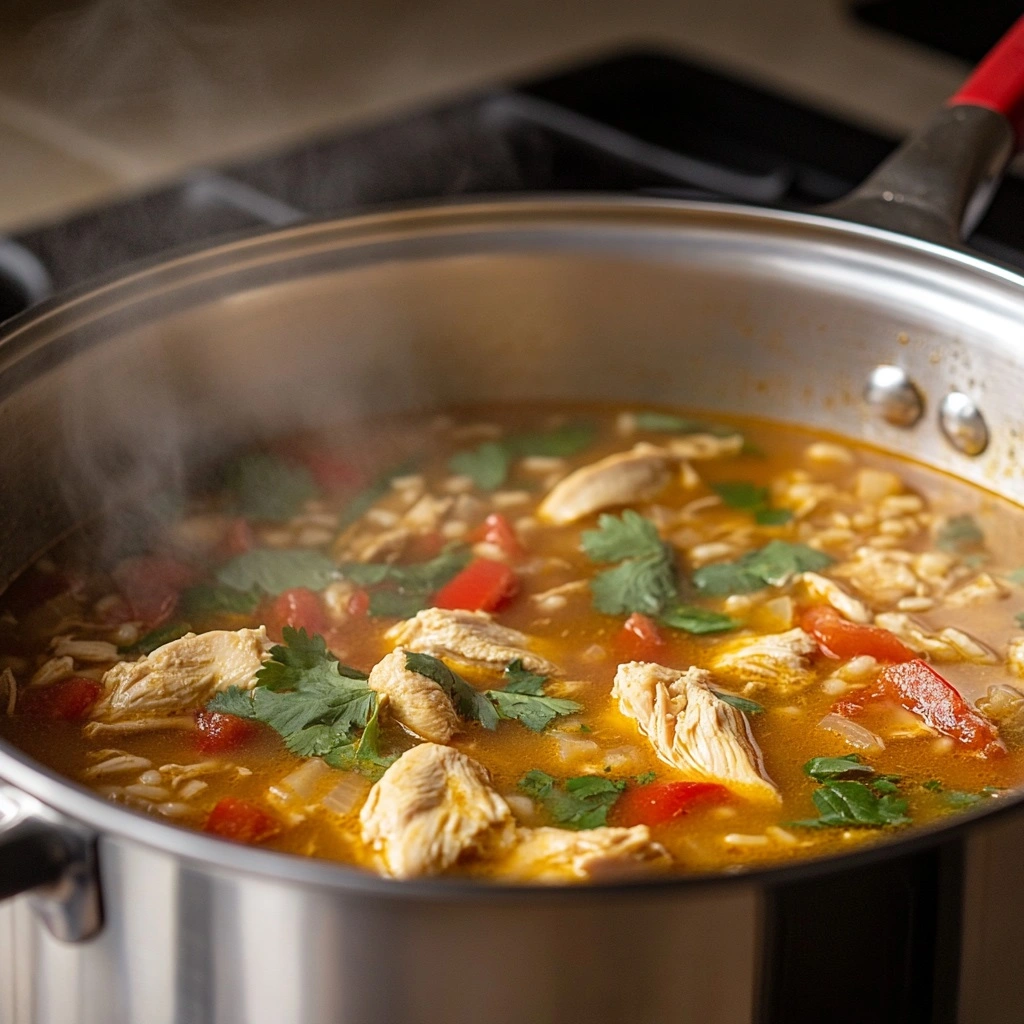 Chopt Spicy Chicken Soup Recipe With Rice on the stove