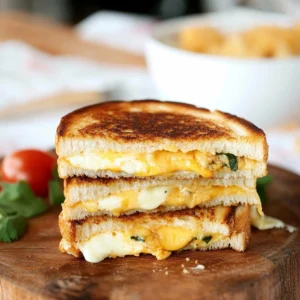 Gourmet breakfast grilled cheese sandwich with tomato, and pepper jack cheese on toasted artisan bread.