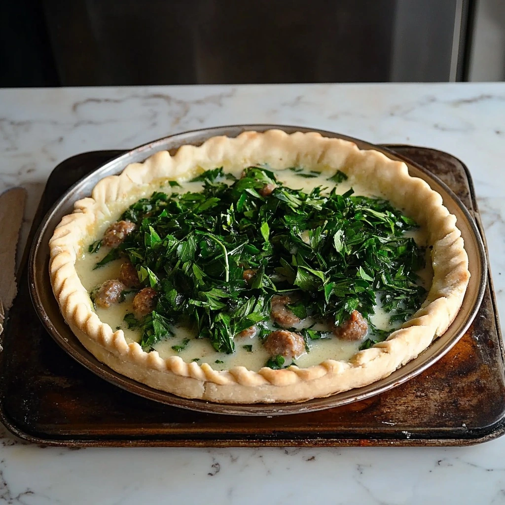 Fresh homemade spinach quiche with flaky crust and melted cheese