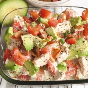 Healthy BLT Chicken Salad in a bowl with fresh greens
