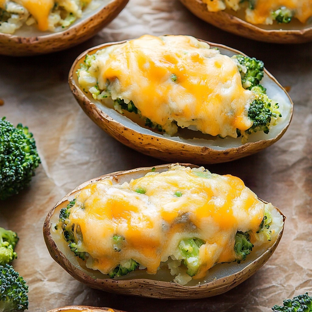 Close-up of twice-baked potato cross-section showing fluffy filling