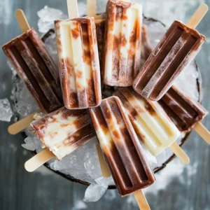 Close-up of vanilla pudding pop with rainbow sprinkles against pastel background