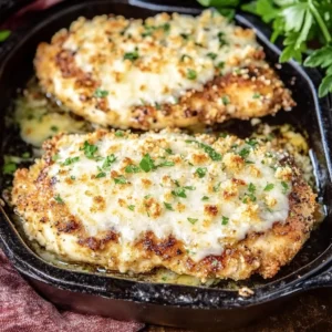 Close-up of Parmesan chicken cut showing juicy interior and crispy cornflake-Parmesan crust