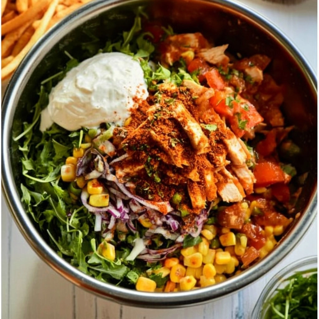 Mixing Southwest Chicken Salad ingredients in large bowl