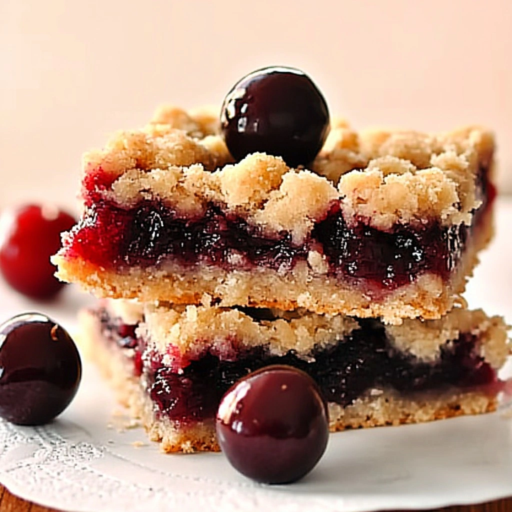 Cherry_Pie_Crumb_Bars_2 Close-up of delicious homemade Cherry Pie Crumb Bars from the #1 ultimate recipe, ready to eat.
