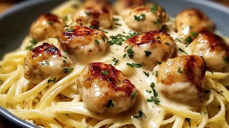 Creamy_Garlic_Butter_0_result Close-up of one-pot garlic Parmesan chicken pasta with creamy sauce