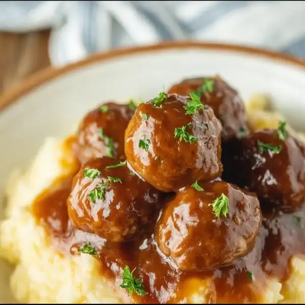 Crockpot_Salisbury_Steak_1_result Juicy Crockpot Salisbury Steak Meatballs smothered in thick brown gravy