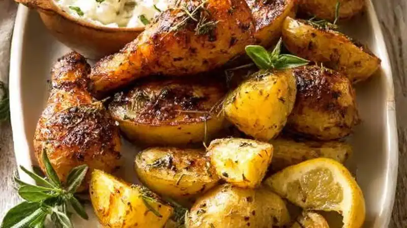 Authentic_Greek_Potatoes_0_result Uncooked Authentic Greek Potatoes wedges soaking in lemon garlic broth before roasting