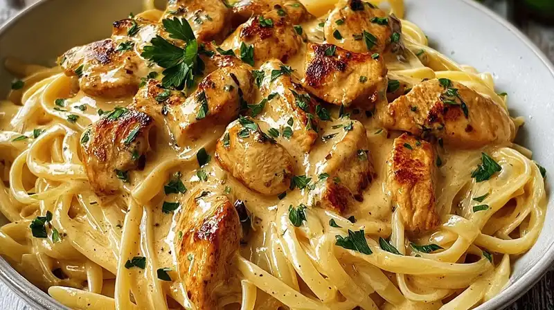 Cowboy_Butter_chicken_1_result Creamy linguine tossed with golden chicken and parsley on top
