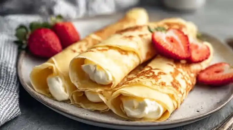 Easy_French_Crepes_Recip_1_result Homemade French crepes served with jam and chocolate drizzle