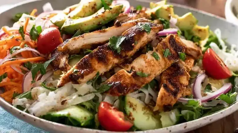 Hawaiian_Chicken_Salad_2_result Hawaiian chicken salad with grilled pineapple, avocado, and lime dressing