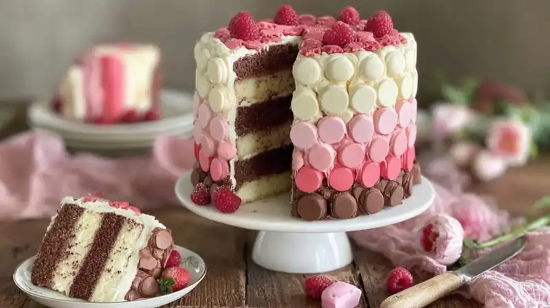 Decorative Neapolitan cake with buttercream petals and vibrant colors