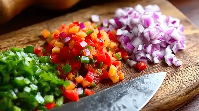 Peach_Salsa_Recipes_0_result Ingredients for peach salsa neatly arranged on a wooden board.