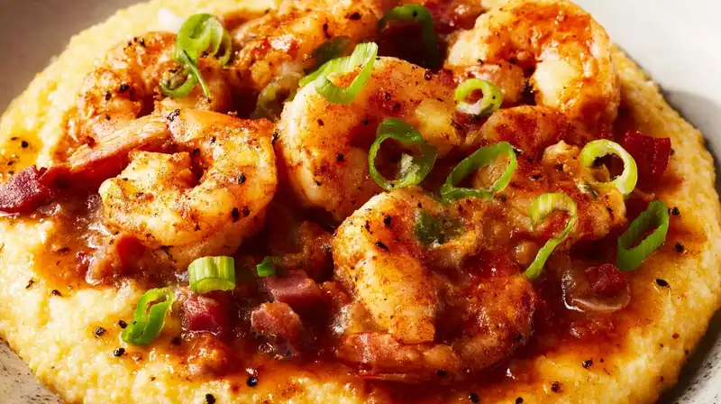 Shrimp_and_Grits_Recipes_1_result Southern-style shrimp and grits topped with whole shrimp and green onions