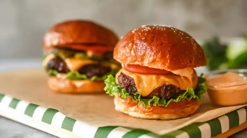 crack_burgers_Recipe_set_2_result Crack burgers loaded with cheddar, and toppings on a brioche bun