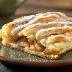 Flaky homemade apple Danish with cinnamon apple filling and sugar glaze.