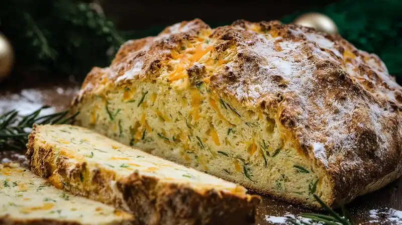 Cheddar_and_Herb_Soda_1_result Round loaf of cheddar herb soda bread with crisp crust and melty cheddar pockets