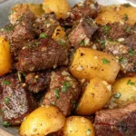 Juicy sirloin Garlic Butter Steak and Potatoes tossed in garlic butter sauce