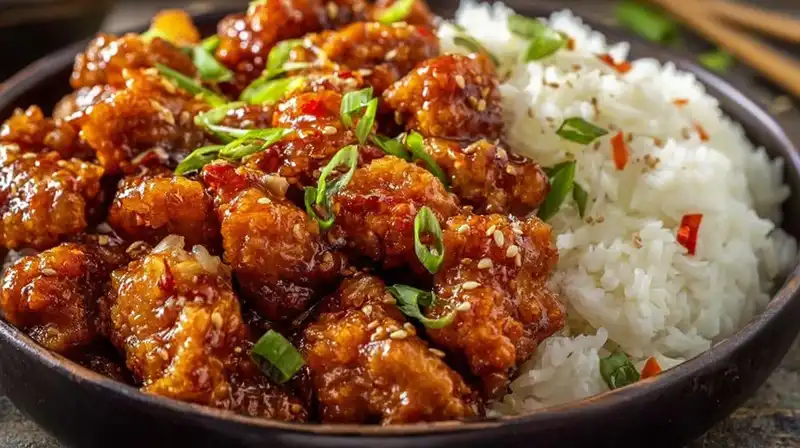 General_Tsos_Chicken_2_result Crispy General Tso’s Chicken Stir Fry coated in glossy sweet and spicy sauce with sesame seeds
