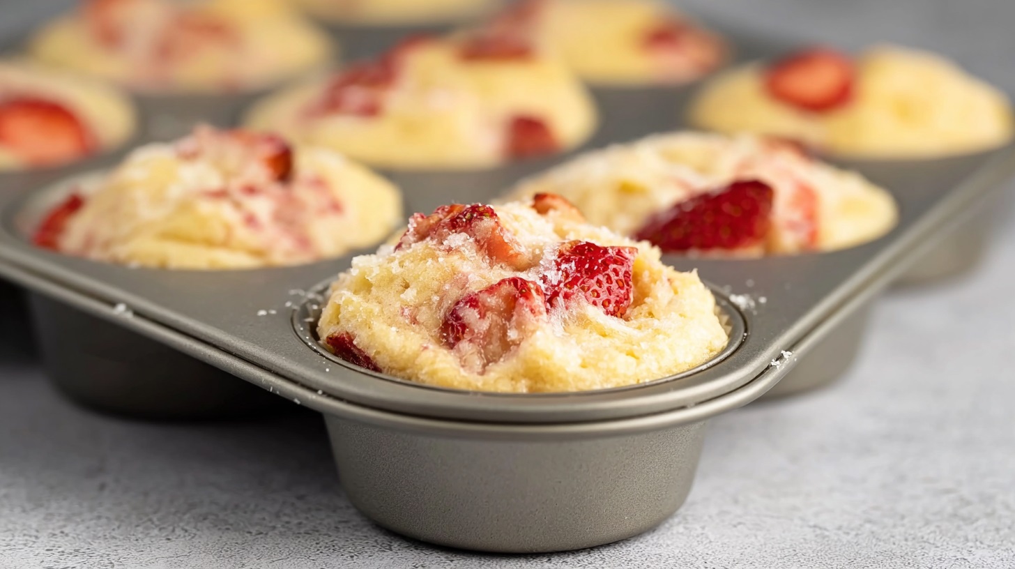 Gluten_Free_Strawberry_0 Mixing gluten free muffin batter with fresh strawberries