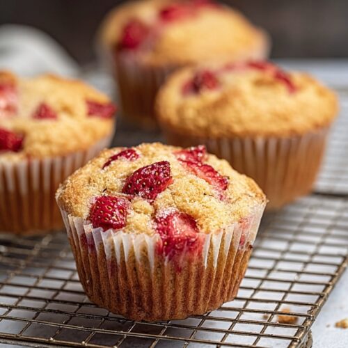Moist and fluffy strawberry muffins with golden tops