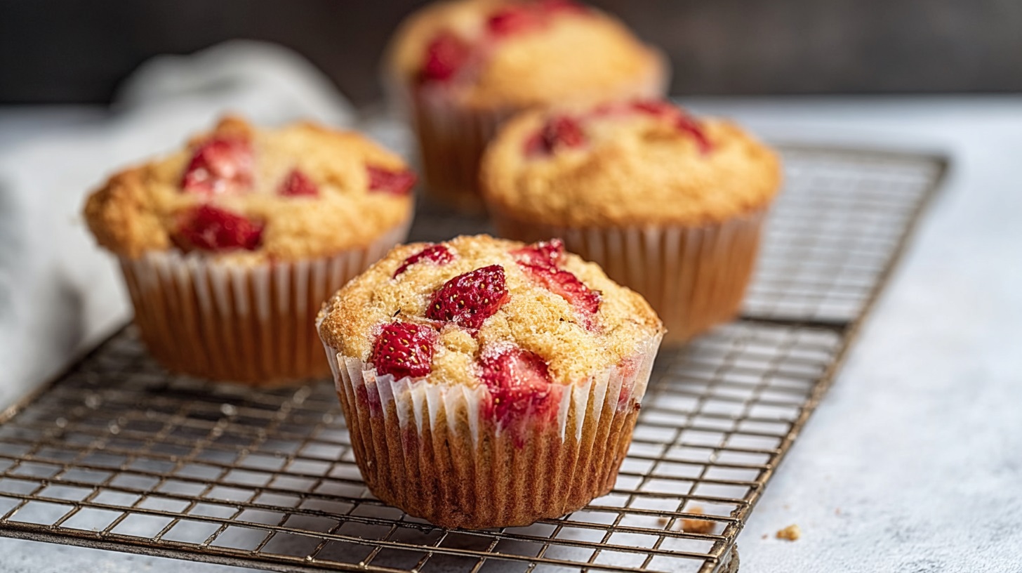 Moist and fluffy strawberry muffins with golden tops