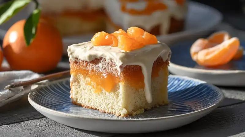 Orange_Creamsicle_Cake_2_result Chilled orange poke cake topped with whipped cream and sprinkled with coarse sugar