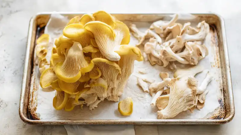 Oyster_Mushrooms_PREPARA_0_result Oyster mushrooms being seared in a hot pan during the browning process