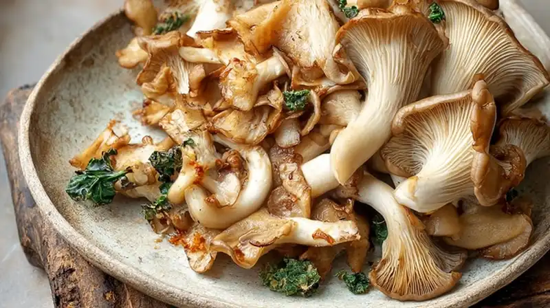 Oyster_Mushrooms_Recipes_2_result Crispy oyster mushrooms with garlic butter and parsley on a white serving plate