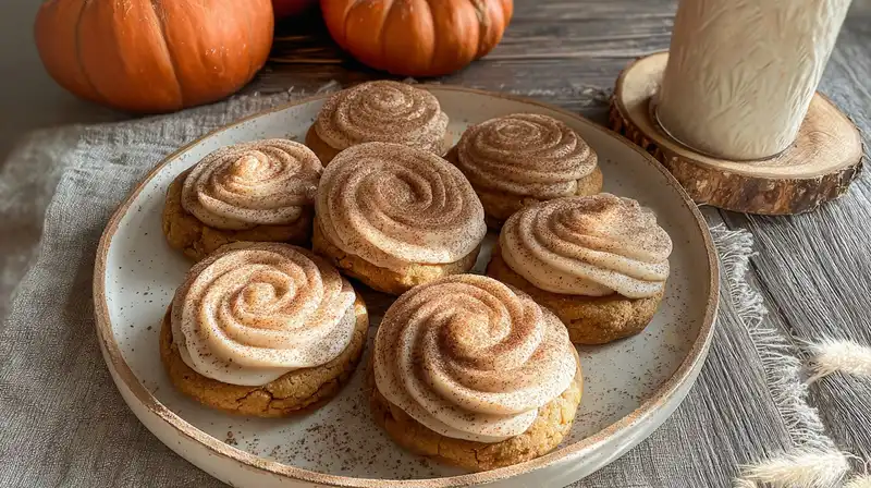 Pumpkin_Cookies_with_Cin_1_result Homemade pumpkin spice cookies with rich cinnamon frosting ready to serve