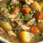 Hearty slow cooker chicken stew with vegetables in a bowl
