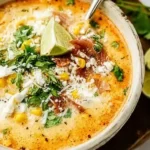 Creamy slow cooker Mexican street corn soup with cotija and cilantro