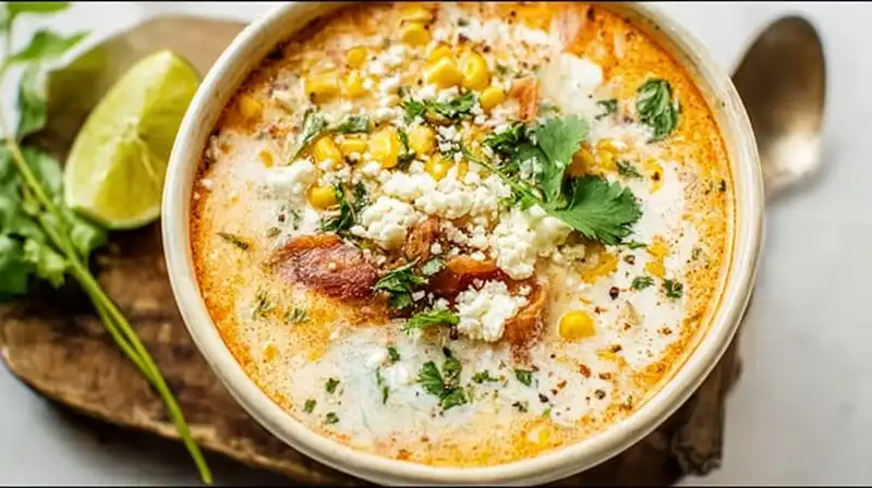Slow_Cooker_Mexican_Stre_1_result Hearty Mexican street corn soup served with lime wedges and tortilla strips
