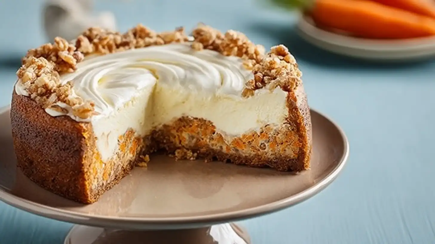 Carrot_Cake_Cheesecake_2_resultat Carrot cake cheesecake slice showing creamy cheesecake and moist carrot cake layers