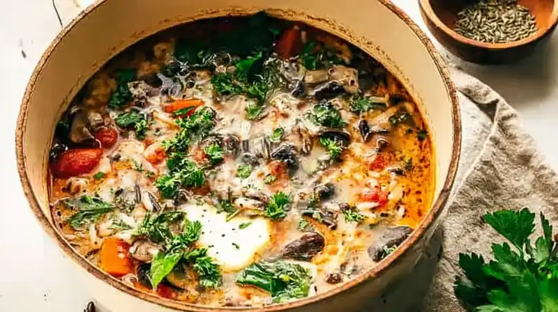 Cozy_Autumn_Wild_Rice_result Sauteing onion garlic carrots celery and mushrooms for wild rice soup