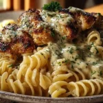 Creamy Garlic Butter Chicken and Rotini in Parmesan Sauce