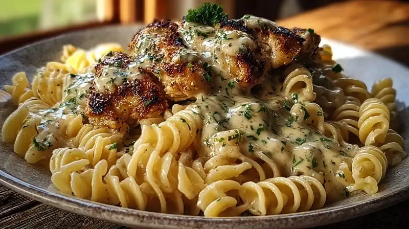 Creamy Garlic Butter Chicken and Rotini in Parmesan Sauce
