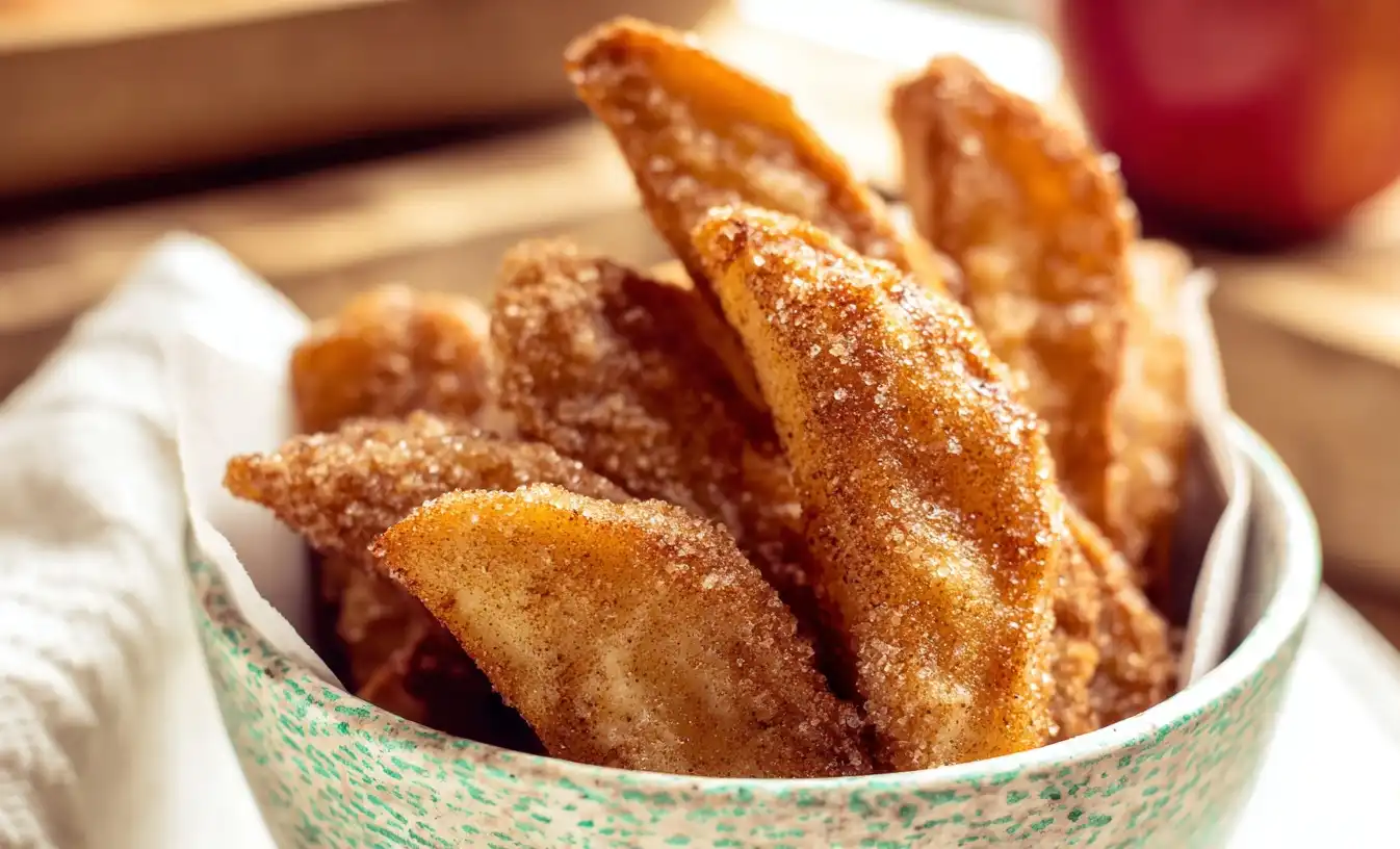 Crispy_Air_Fryer_Apple_2_resultat Crispy air fryer apple fries coated in cinnamon sugar served with caramel dip