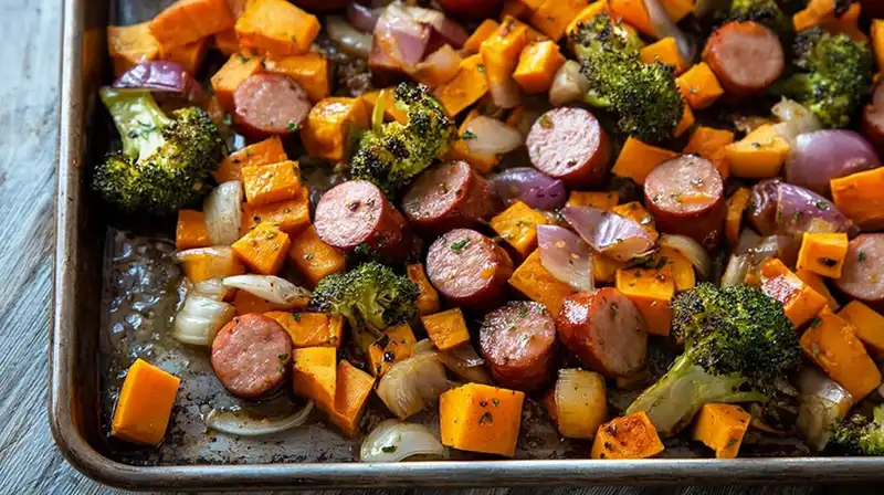 Sheet_Pan_Sausage_and_Sw_0_result Simmering honey soy garlic sauce in a small skillet until glossy