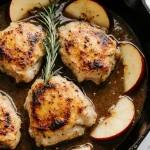 Juicy chicken thighs with apple slices in rich apple cider glaze one pan dinner