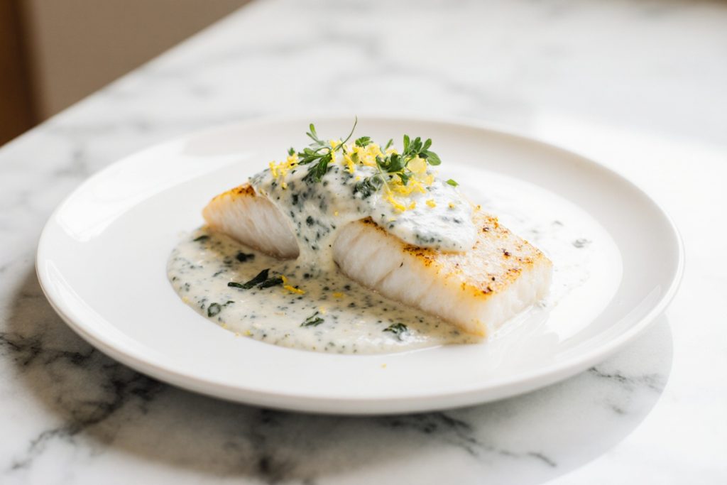 Baked cod in Coconut Lemon Cream Sauce