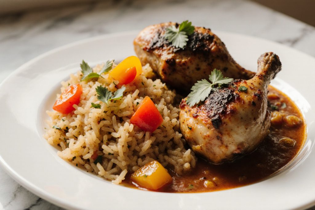 Baked Jollof Rice with Roasted Chicken