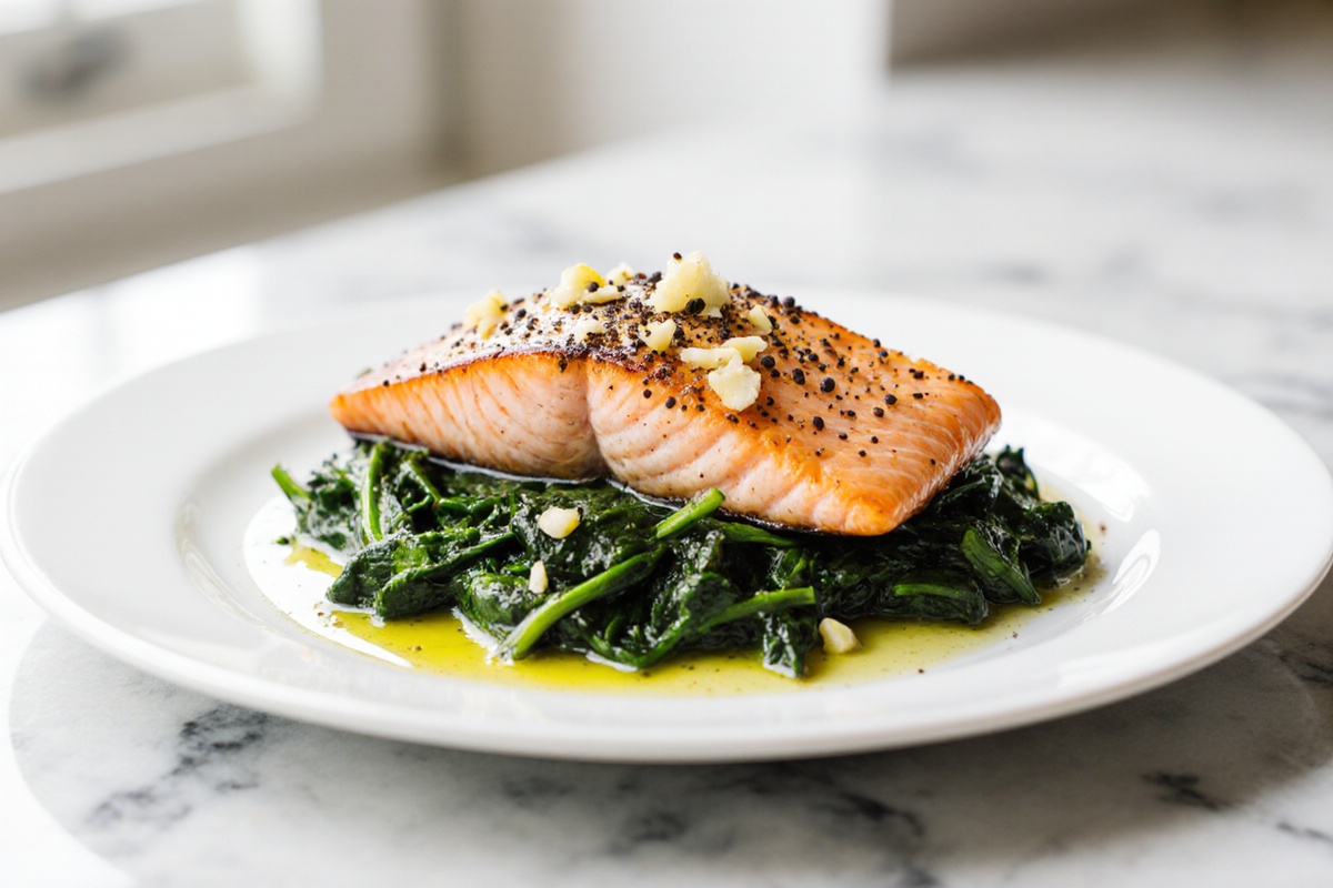 Baked Salmon with Spinach