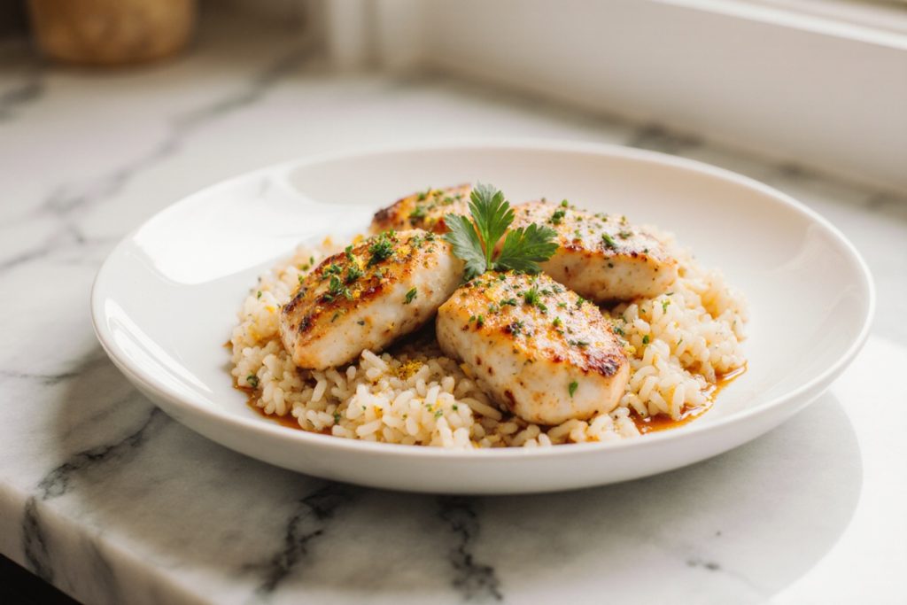 Chicken Scampi with Garlic Parmesan Rice