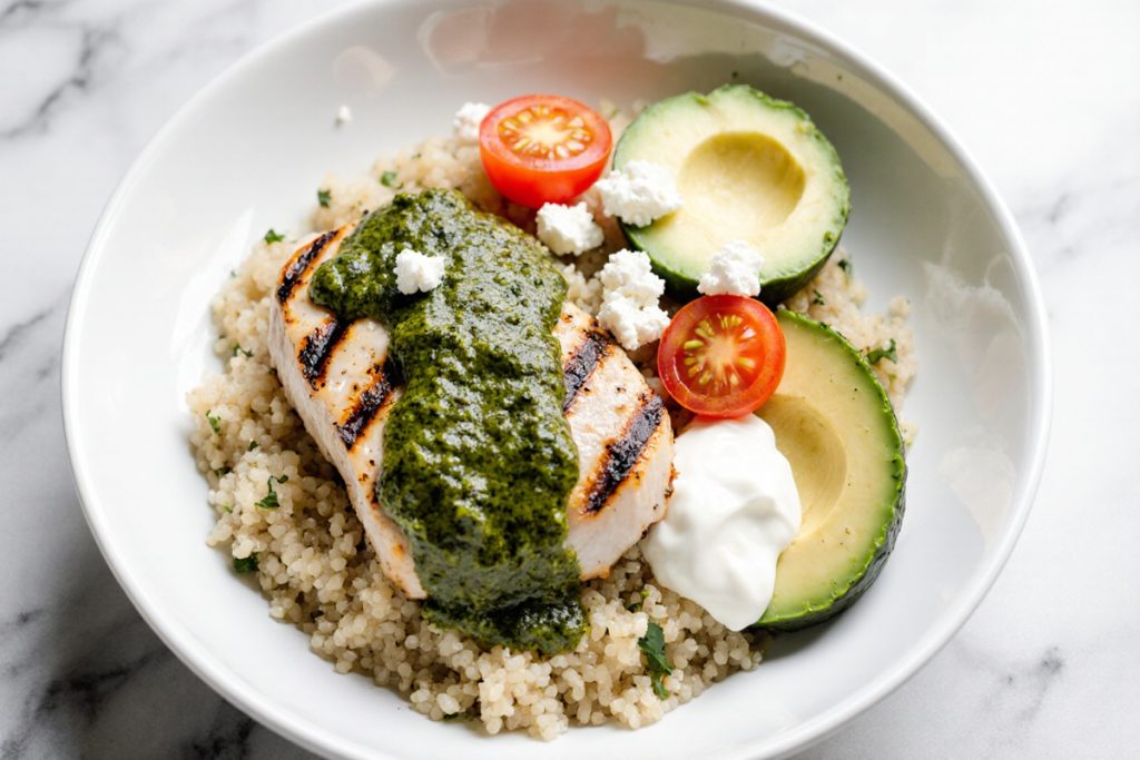 Chimichurri Ggilled Chicken Bowl with Garlic Sauce