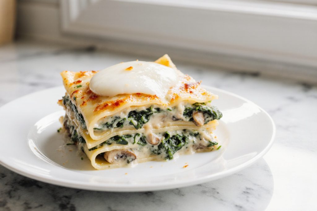 Easy Creamy Spinach and Mushroom Lasagna