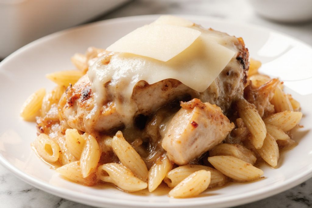French Onion Chicken Orzo Casserole