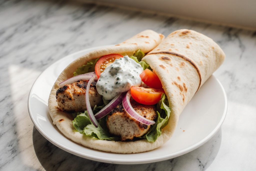Greek Chicken Gyros with Lemon Herb Marinade and Tzatziki