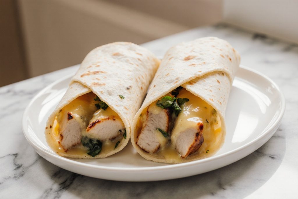 Ooey-Gooey Cheesy Garlic Chicken Wraps