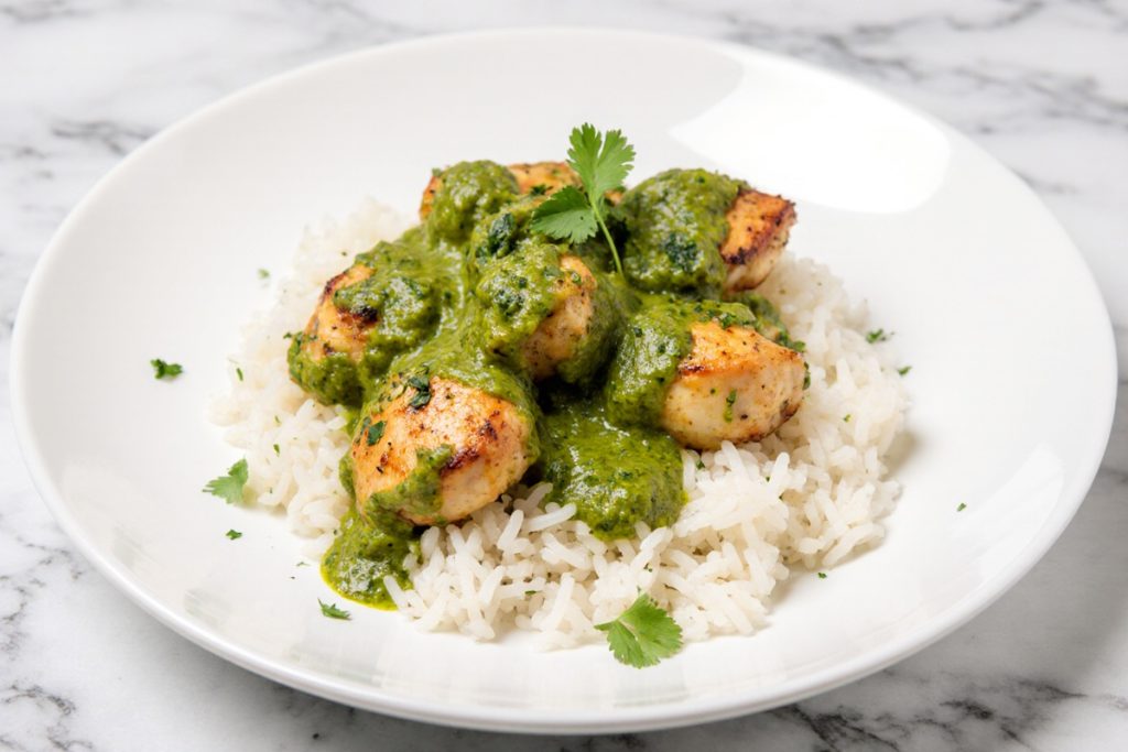 Peruvian Chicken and Rice with Green Sauce